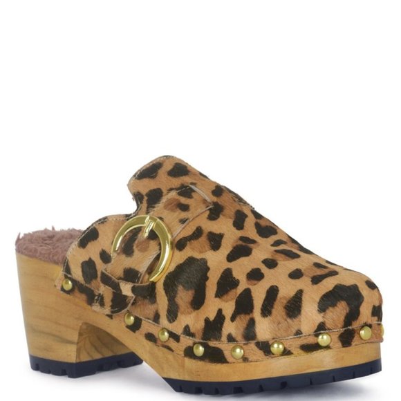 PRUNUS BUCKLED SUEDE ROUND TOE MULE CLOGS Leopard - Picture 2 of 7